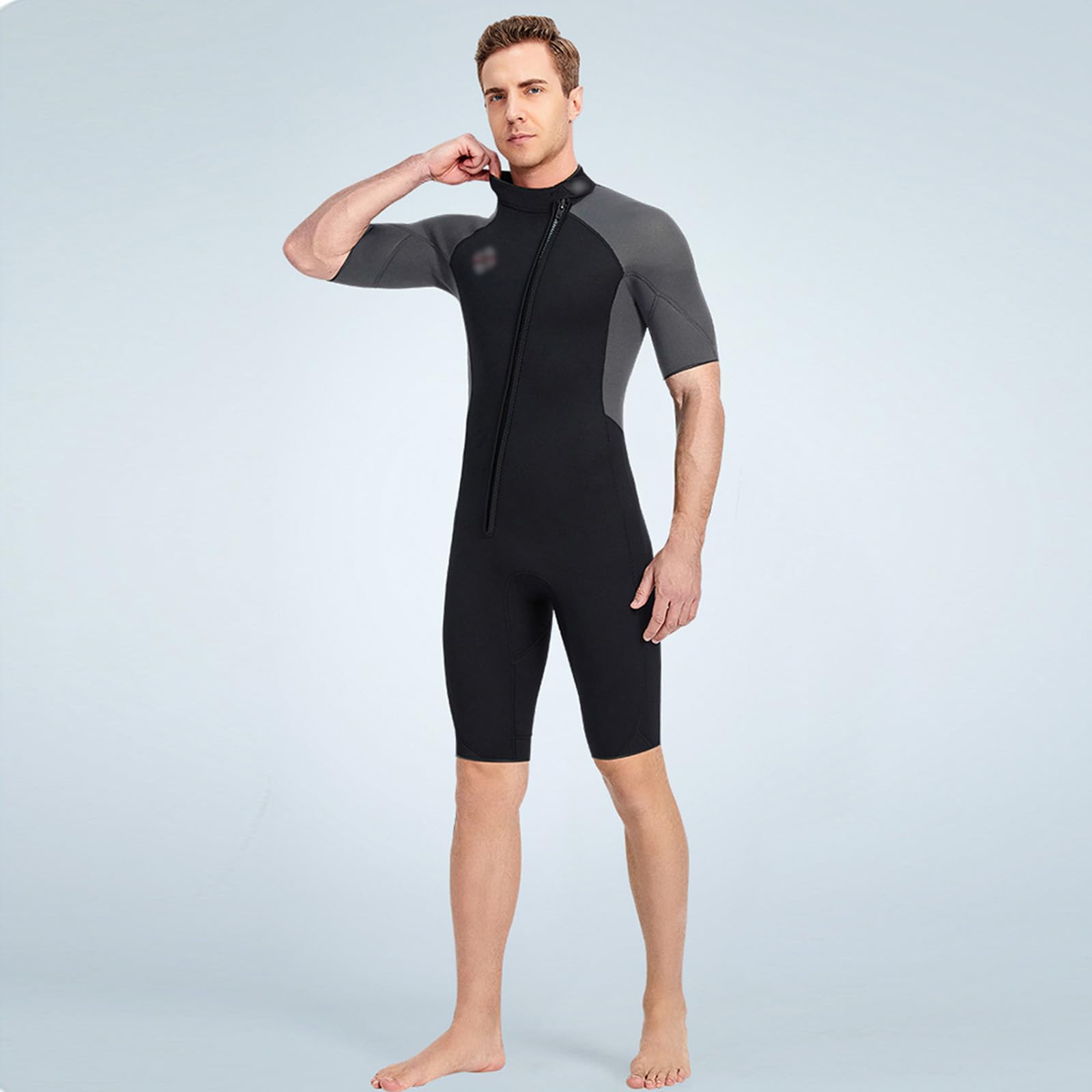 Men's Front Zip Wetsuit Shorty 3mm Neoprene Diving Suits for Diving Snorkeling Surfing Swimming,S,Grey