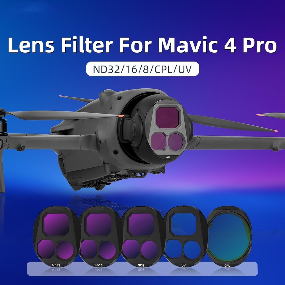 Filtros Set para dji Mavic 4 Pro, Cristal Óptico Nano Recubrimiento UV ND Reducción de Luz CPL Polarizador Kit de Filtros de Lente de Cámara para Mavic 4 Pro Drone Accesorios (UV+CPL+ND16)