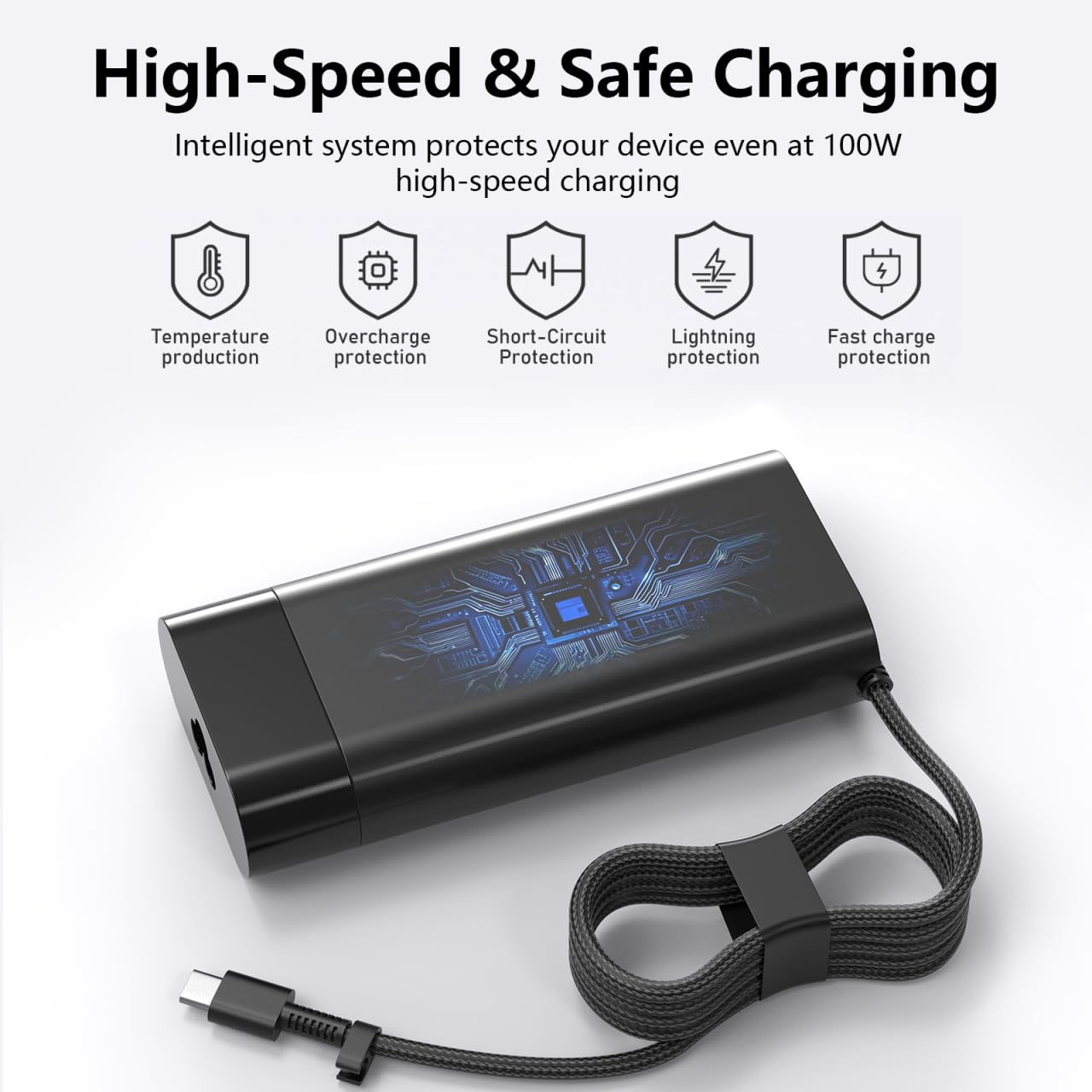 Caricabatterie USB-C da 100 W compatibile con laptop HP OmniBook 7 X Series, OmniBook 7/X 13,3", 14", 16", 17,3" pollici Next Gen AI (13-bg/14-fs/16-az/17-dc/17-dd), con cavo di alimentazione lungo e