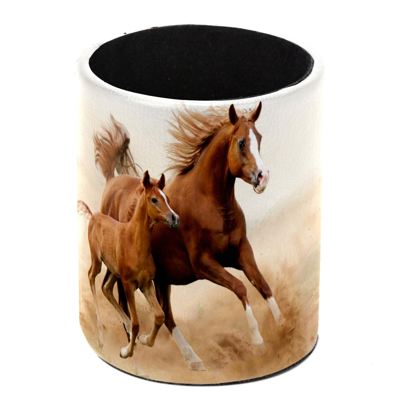 Luoweisi Horses and Kids Run in Fields Farm Pen Holder for Desk, Leather Pen Pot, Desk Pencil Holder Round Makeup Organiser Home Office School Suppliers โ image 1