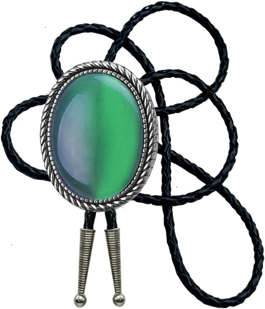 MoranseBolo Tie With Emerald Blue and Black or More Colors Stone Celtic Style Genuine and Cowhide Rope