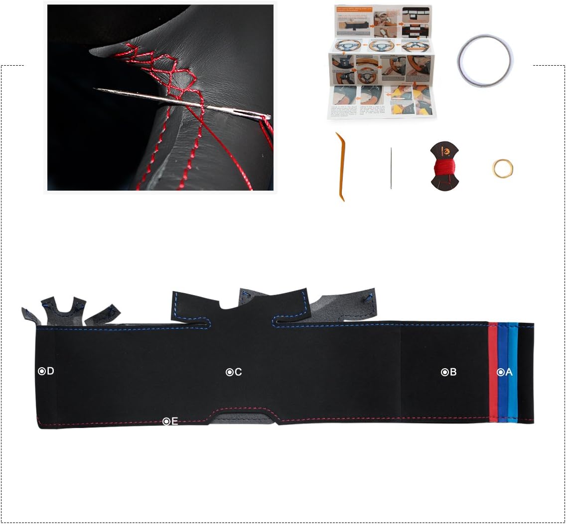 MEWANT Custom Breathable Black Suede Steering Wheel Cover for BMW 3 Series E46 E46/5 2000 2001 2002 2003 2001 2005 / X5 E53 2000-2001