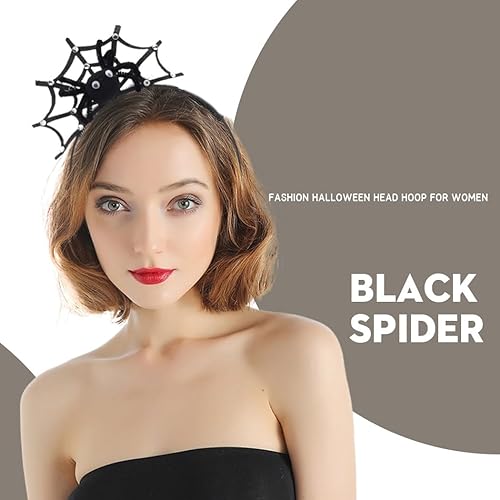 Miniatura 5 de Diademas de Halloween de encaje negro para el pelo con diseño de telaraña, decoración de fiesta, disfraz para mujer
