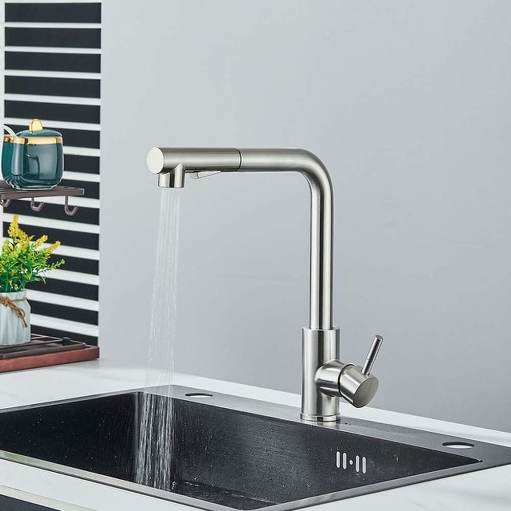 Robinet de cuisine extractible noir SUS404 mitigeur évier eau chaude froide