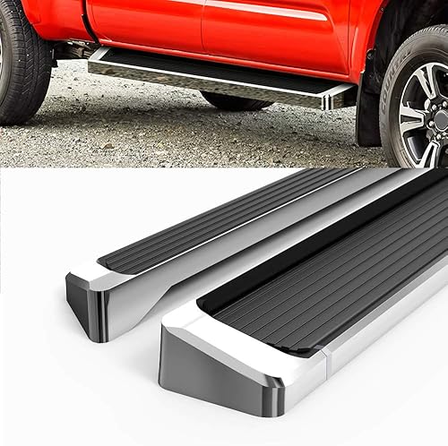 Miniatura 4 de HD Ridez Estribos compatibles con Toyota Tacoma 2005-2023 Estribo de doble cabina de 6 pulgadas, barras laterales de barra Nerf plateada