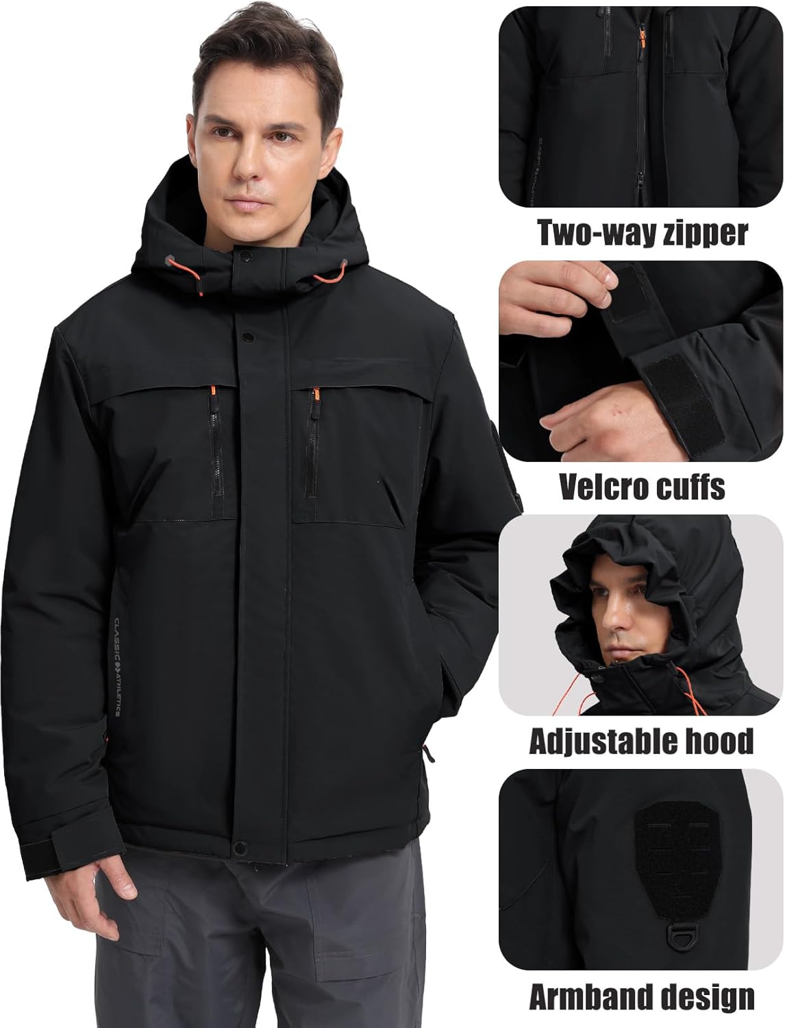 Men's Winter Ski Jacket Waterproof Warm Snow Coat Insulated Snowboarding Jacket Hooded Windproof Parka Raincoat