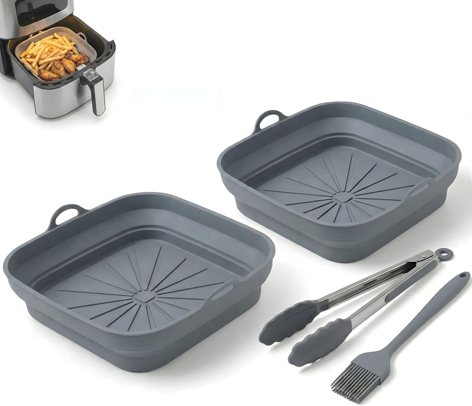 SAMIA 4 Piece Reusable Air Fryer Liners Set | 8 Inch Silicone Air Fryer Liners with Collapsible Desi