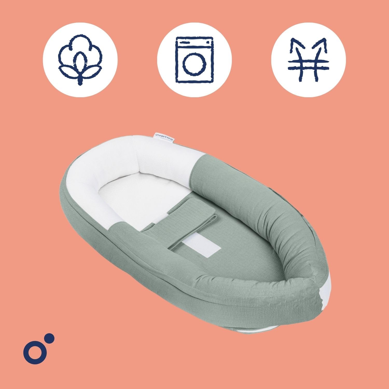 doomoo Cocoon Réducteur Nouveau-né, Ultra Confortable, Evolutif Dès la Naissance à 3 Mois, Tissu Doux & Respirant, Tetra Green