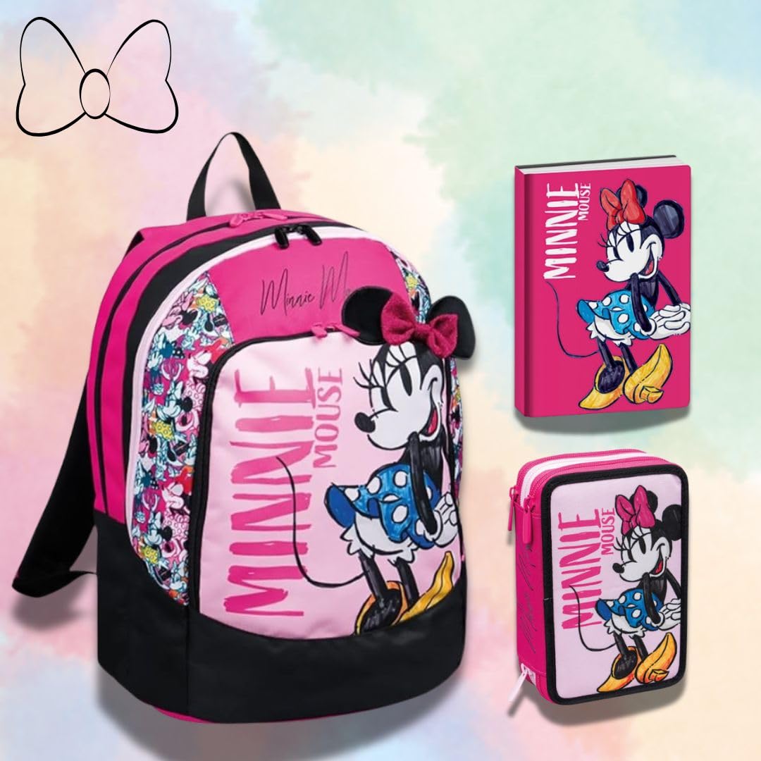 Seven Oh My Minnie Set Scuola, Zaino con Astuccio 3 Zip e Diario, Rosa