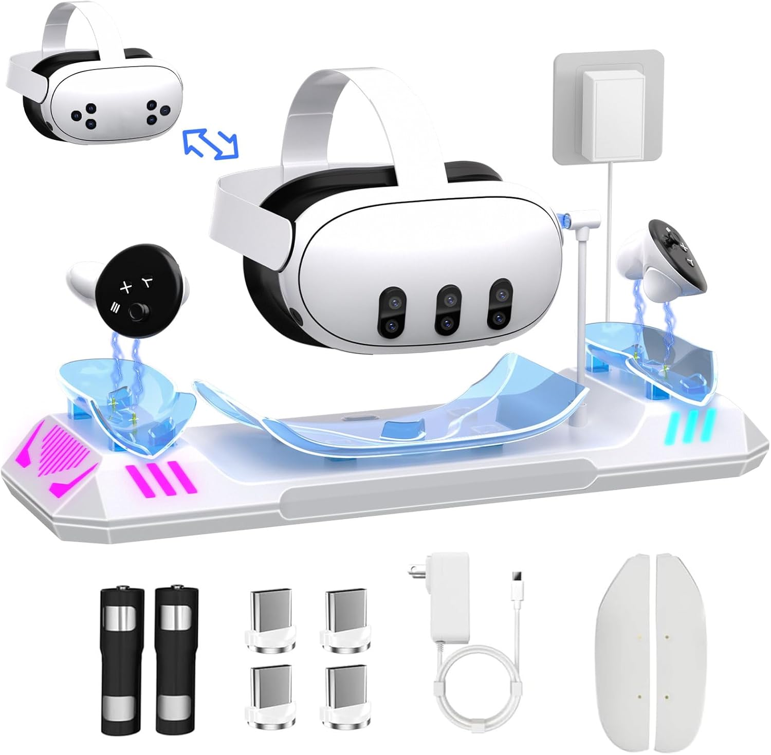 Fast Charging Dock for Meta Quest 3 Meta Quest 3S with 24W Type C Adapter and 2 Rechargeable 2100mAh Batteries, CORTATY Magnetic Charging Station for Oculus Quest 3 VR Headset & Controller Fast Charging Dock for Meta Quest 3 Meta Quest 3S with 24W Type C Adapter and 2 Rechargeable 2100mAh Batteries, CORTATY Magnetic Charging Station for Oculus Quest 3 VR Headset & Controller