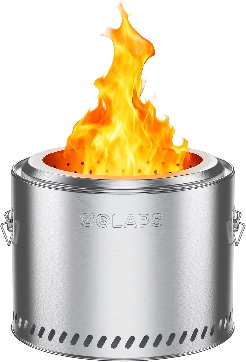 Golabs Smokeless Fire Pit 19.5″, Portable with Handle, Stainless Steel Outdoor Firepit with Removable Ash Pan & Fire Poker, Easy to Clean, Efficient Heating & Less Ash, Perfect for Backyard & Camping