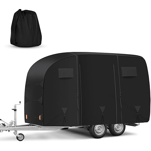 14-16FT Horse Trailer Cover (6.7 * 8 * 16ft), Heavy Duty 420D Oxford Windproof Waterproof Universal Carriage Cover