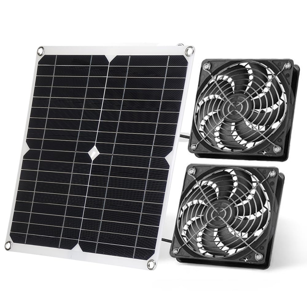 Solar Ventilator, Afenau 2 Stück 12W Solarventilator, IP65 Wetterfest Solarlüfter, Ventilators Solar, Ventilators mit Solars für Gewächshaus Schuppen Haustierhaus Hühnerstall Belüftung
