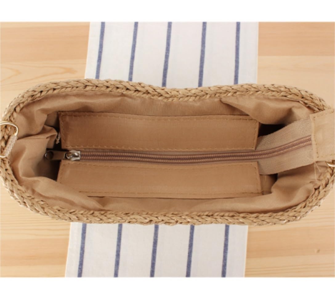 Torba Damska Torebka ze słomy Letnia torba plażowa Crossbody dla kobiet Tkane ramię Słomkowe Torebki(Beige)