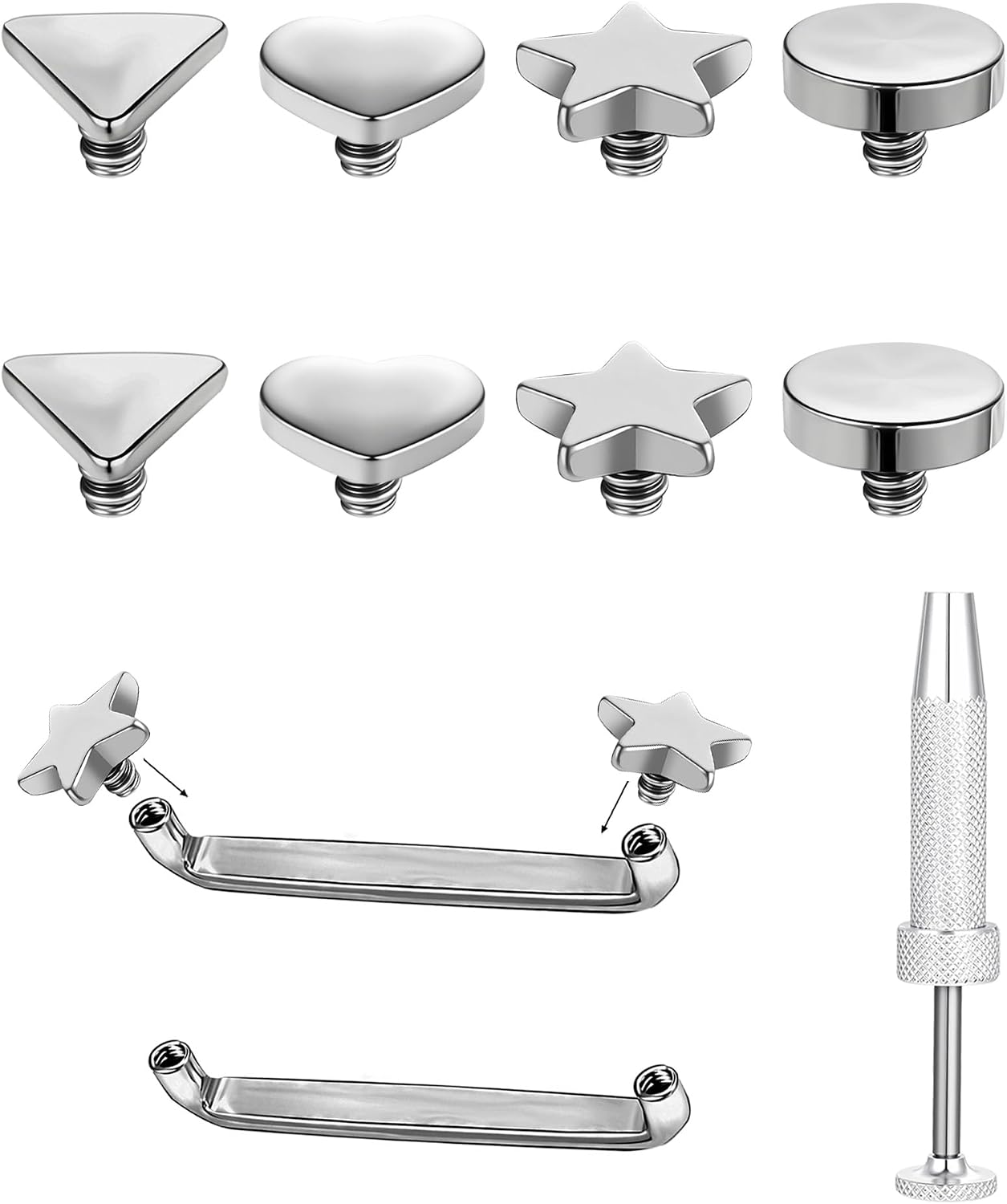 14G Surface Piercing Jewelry, G23 Pure Titanium Internally Threaded Flat Barbell with 6 PCS Replacement Balls CZ, 12/14/16mm Staple Surface Tragus Dermal Piercing for Sensitive Skin