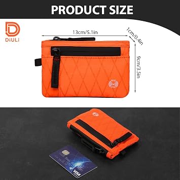 DiULi Mens RFID Blocking Wallet with Coin Pocket | Secure Travel Card Holder & Zip Pouch | Compact Slim Minimalist Design | (13.3 x 9.3 cm) Orange