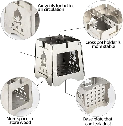 Miniatura 3 de Estufa de leña AVOFOREST Estufa de mochilero Estufa de camping de acero inoxidable plegable para mochileros, camping y senderismo