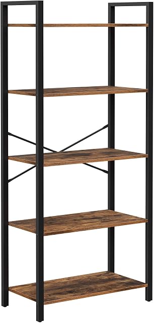 VASAGLE Bookcase, Bookshelf 5 Tier, Standing Display Storage Rack with Steel Frame, for Living Room, Office, Study, Hallway, Industrial Style, Rustic Brown and Black LLS061B01