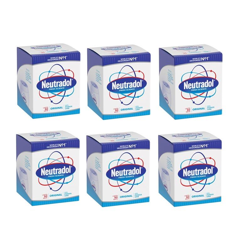 Neutradol Original Gel Odour Destroyer, Air Freshener and Odour Eliminator for Home and Office - Lasts Up to 90 Days - Musty Smell Remover for Wardrobe, Bathroom, Carpet, 6 pack - Plus Cheeroo Magnet