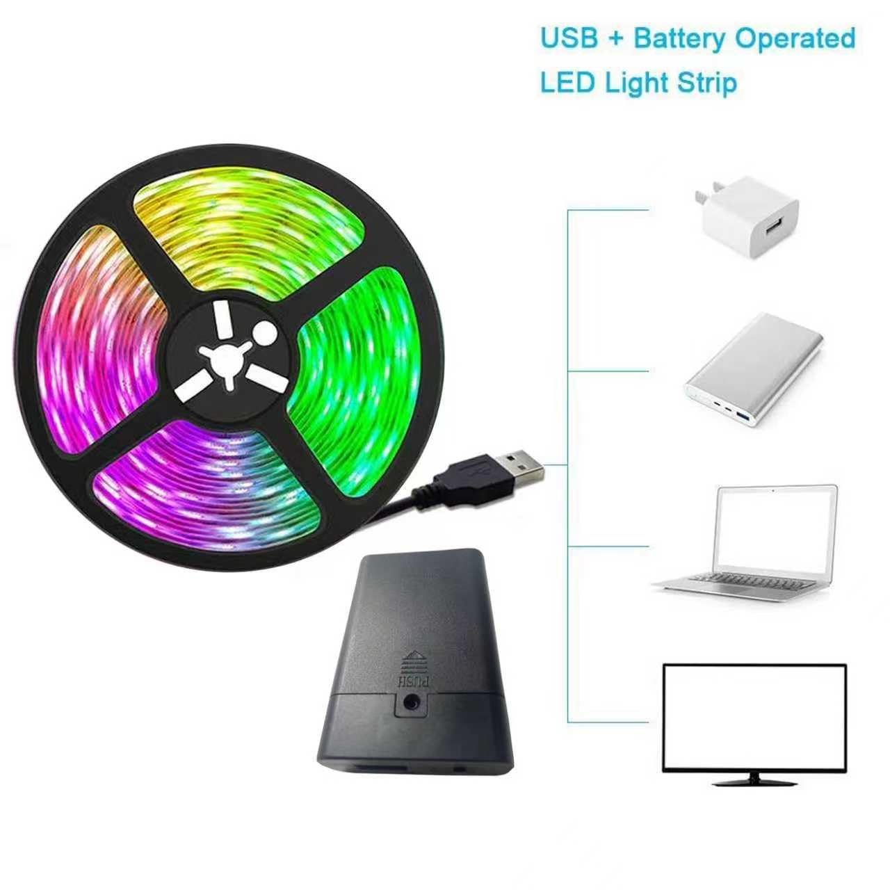 Batteriebetriebene LED-Lichtstreifen, RGB-Farbwechsel-LED-Lichter mit 3-Tasten-Controller, batteriebetriebener, flexibler Lichtstreifen für Schlafzimmer, TV-Hintergrundbeleuchtung, Schrank