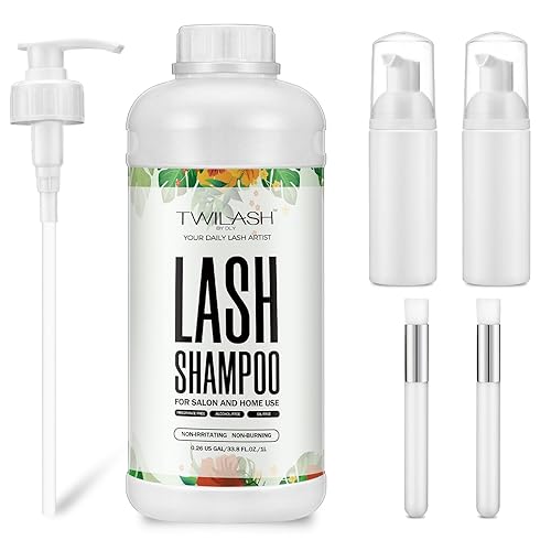 Miniatura 10 de Champú de pestañas a granel, limpiador de pestañas para extensiones de 1 galón3.8 litros, incluye 50 kits de cuidado posterior, 5 botellas de espuma