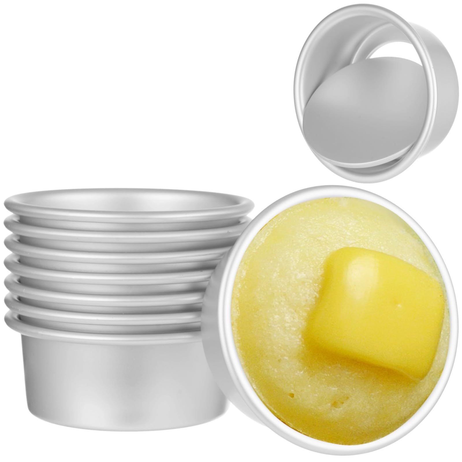 8 Stk. Puto-Förmchen, runde Aluminiumlegierung Puto-Formen mit abnehmbarem Boden, 11,4 cm antihaftbeschichtete eloxierte Kuchenformen zum Backen von Kutsinta, Mousse, Käsekuchen