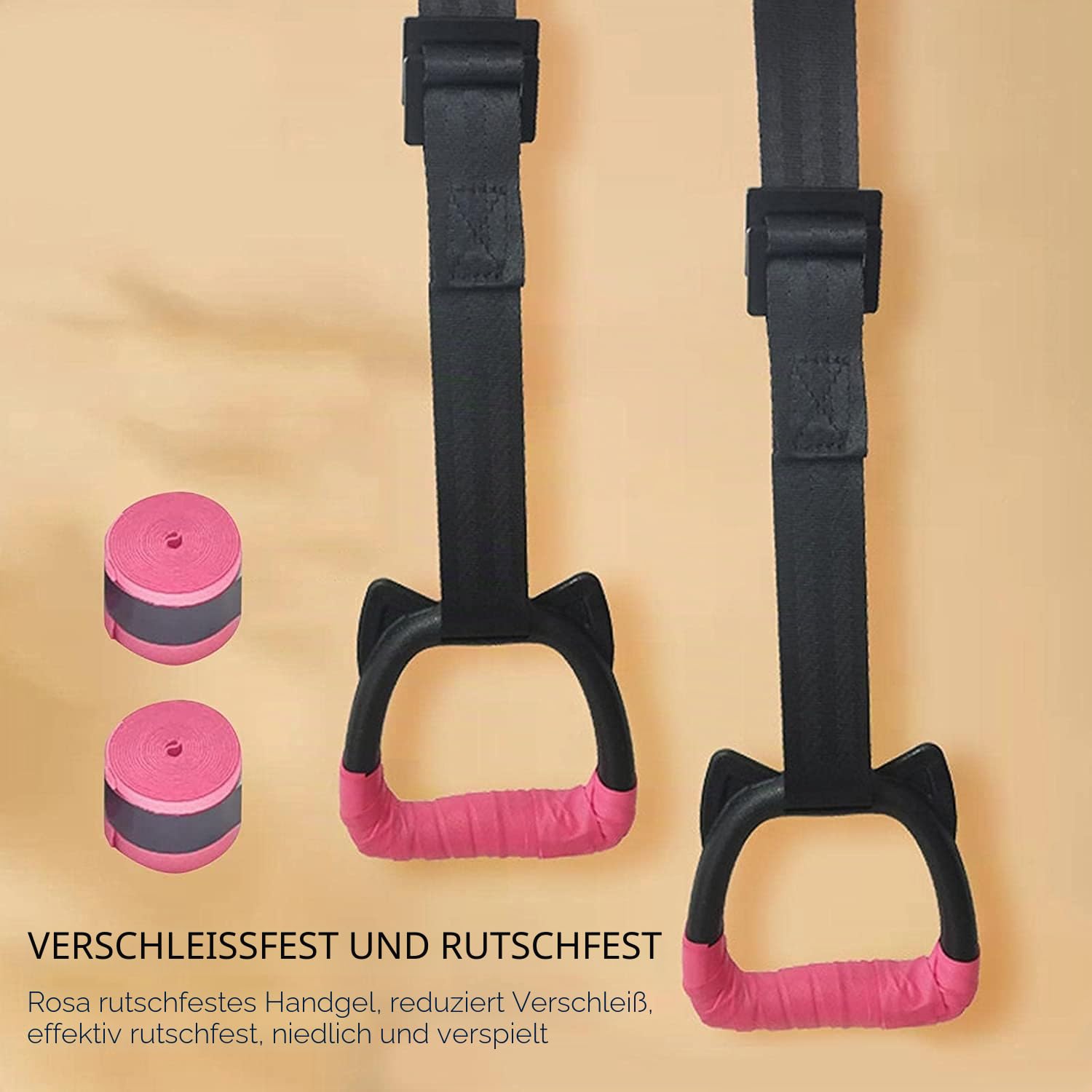 Gymnastikringe für Kinderstangen, Übungsringe zum Aufhängen mit Riemen, professionelle Fitnessringe, Klimmzugringe, Kindertrapezstange, Klimmzüge, Gymnastikringe, rutschfest, belastbar bis 200 kg