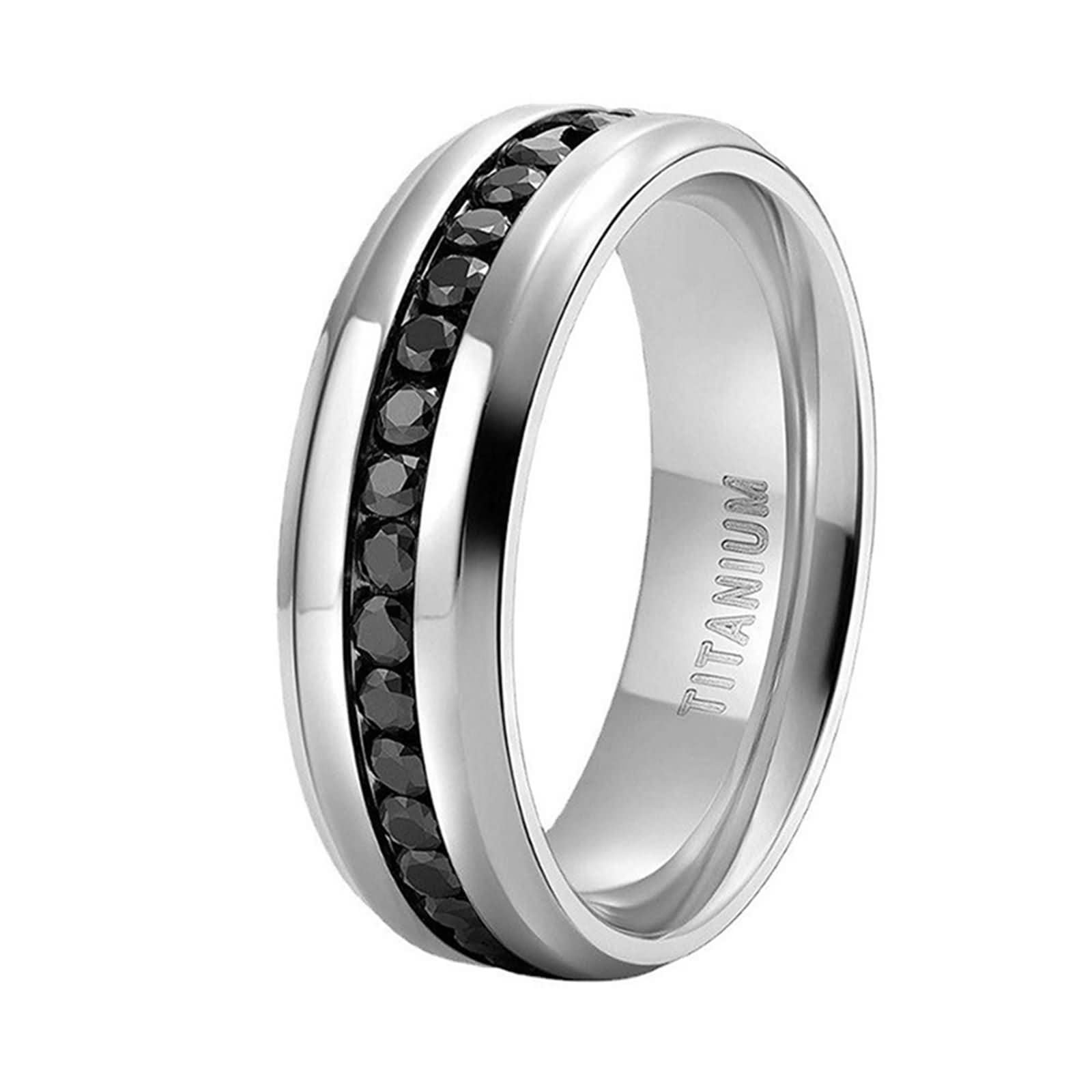 Konfigurowalny męski pierścionek ze stali tytanowej, 6 mm/7 mm, okrągły z cyrkonią, obrączki ślubne, męski, czarny