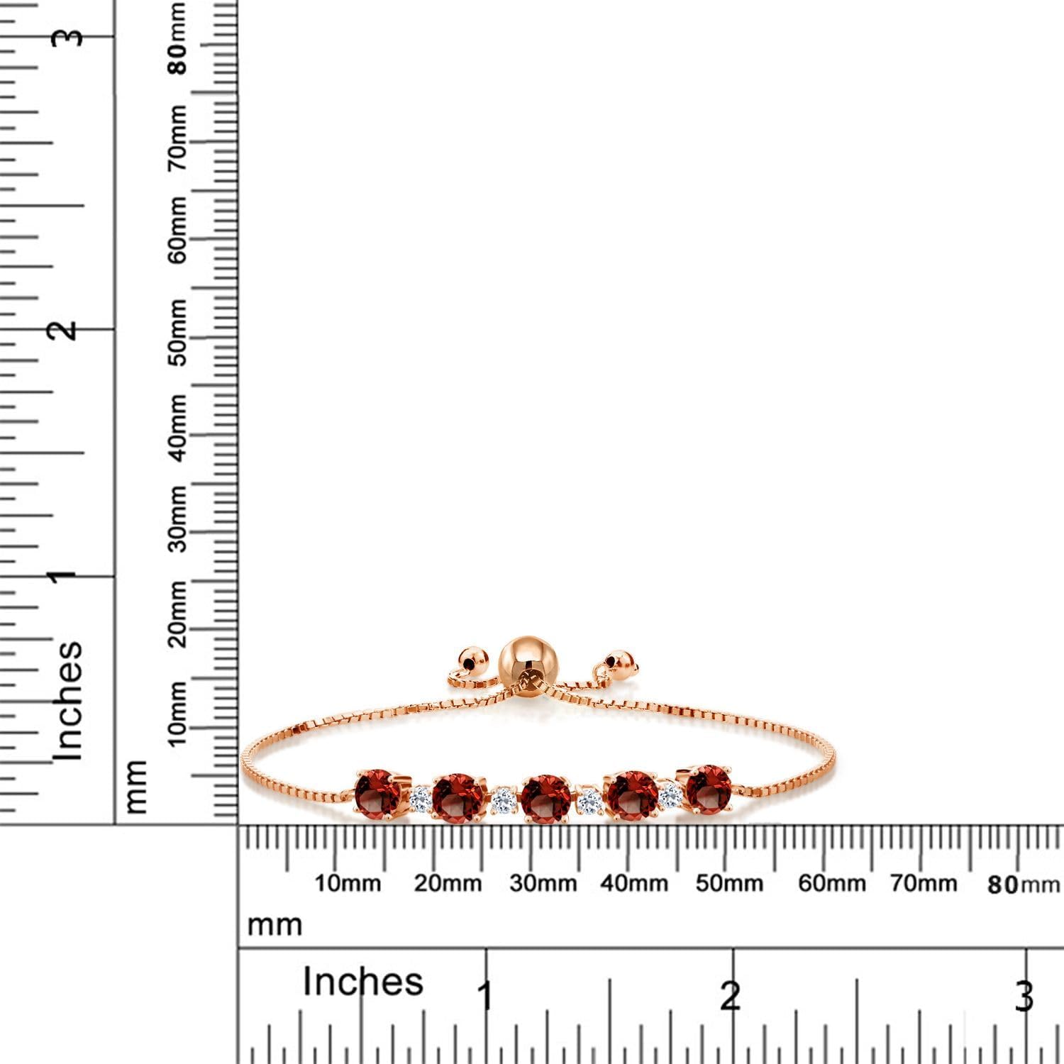 Gem Stone King 18K Rose Gold Plated Silver Gemstone Birthstone and White Topaz Adjustable Bolo Tennis Bracelet for Women | Round 5MM & 2.5MM | Easy-On Easy-Off | Fully Adjustable Up to 9 Inch