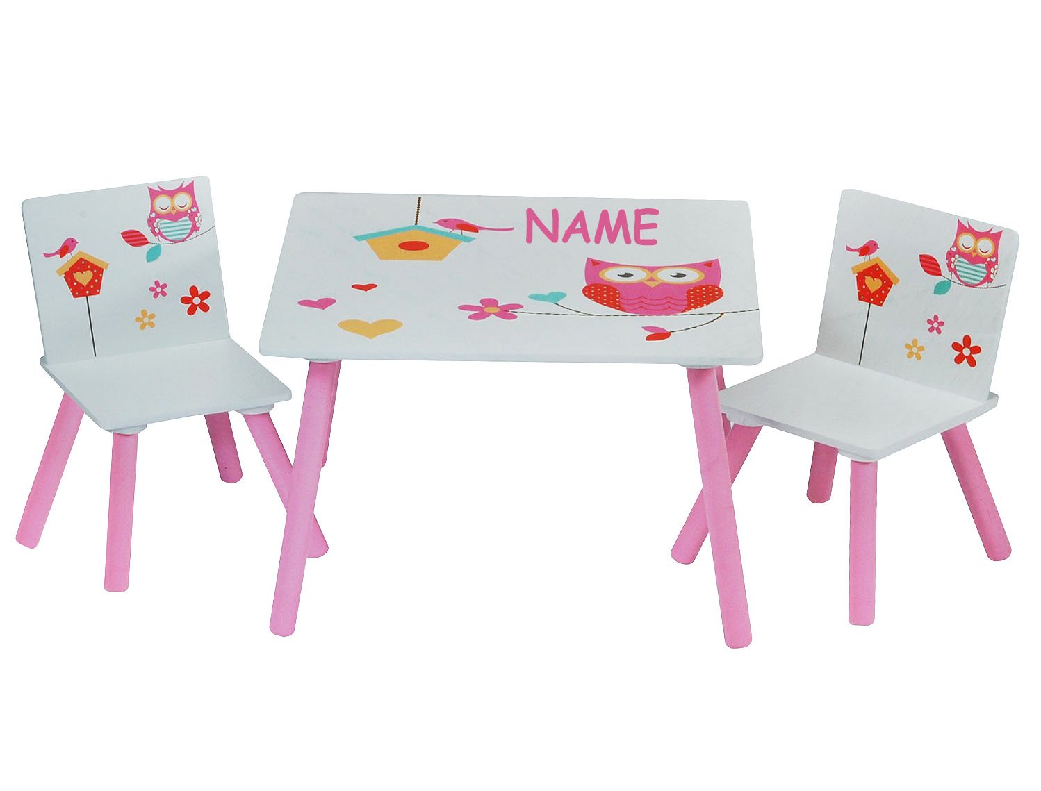 alles-meine.de GmbH 3 TLG. Set: Sitzgruppe für Kinder aus Holz - Eule Blumen Eulen - Tisch + 2 Stühle - Kindermöbel für Mädchen - Kindertisch Kinderstuhl Kinderzimmer für Circa 1..