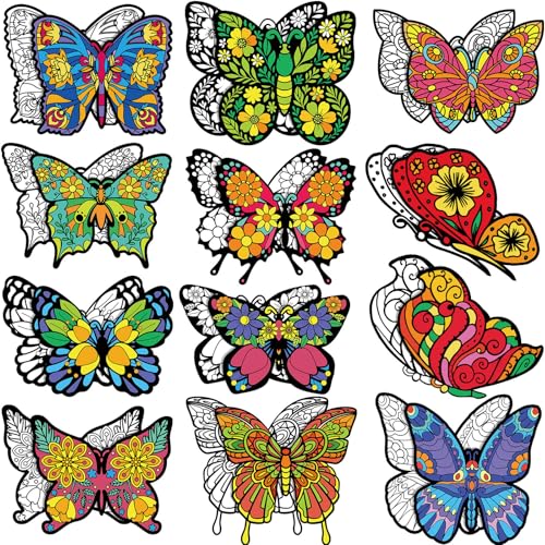 Motipuns 24 Pcs Butterflies Velvet Coloring Fuzzy Color Your Own Velvet Butterflies DIY Posters for Crafts and Arts Family Craft Project Party Accessories and Activities(Fashion Style)