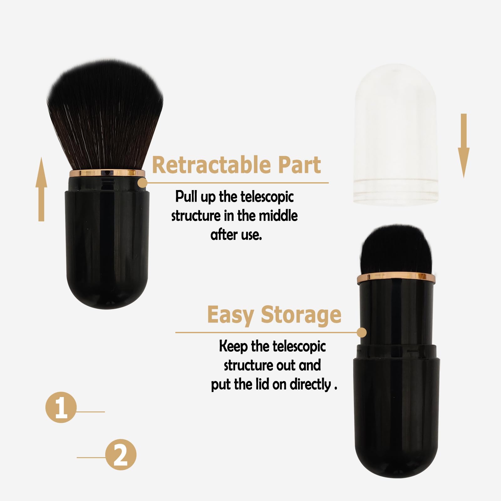 Pack of 2 Retractable Make Up Brushes, Travel Foundation Brush, Portable Mini Powder Brush - Image 2