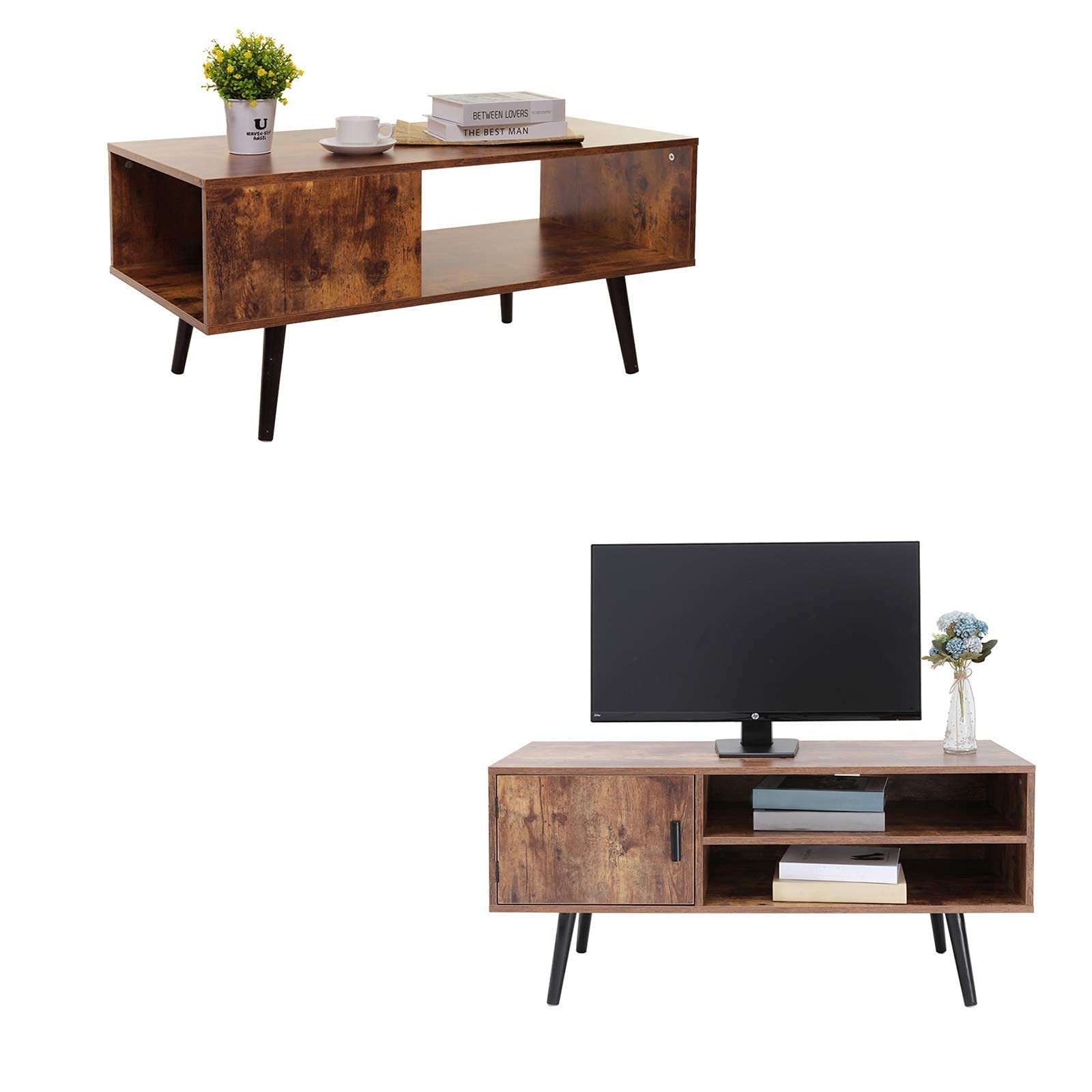 Buy USIKEY MidCentury Modern Coffee Table & TV Stand with Storage Shelf & Door, Retro