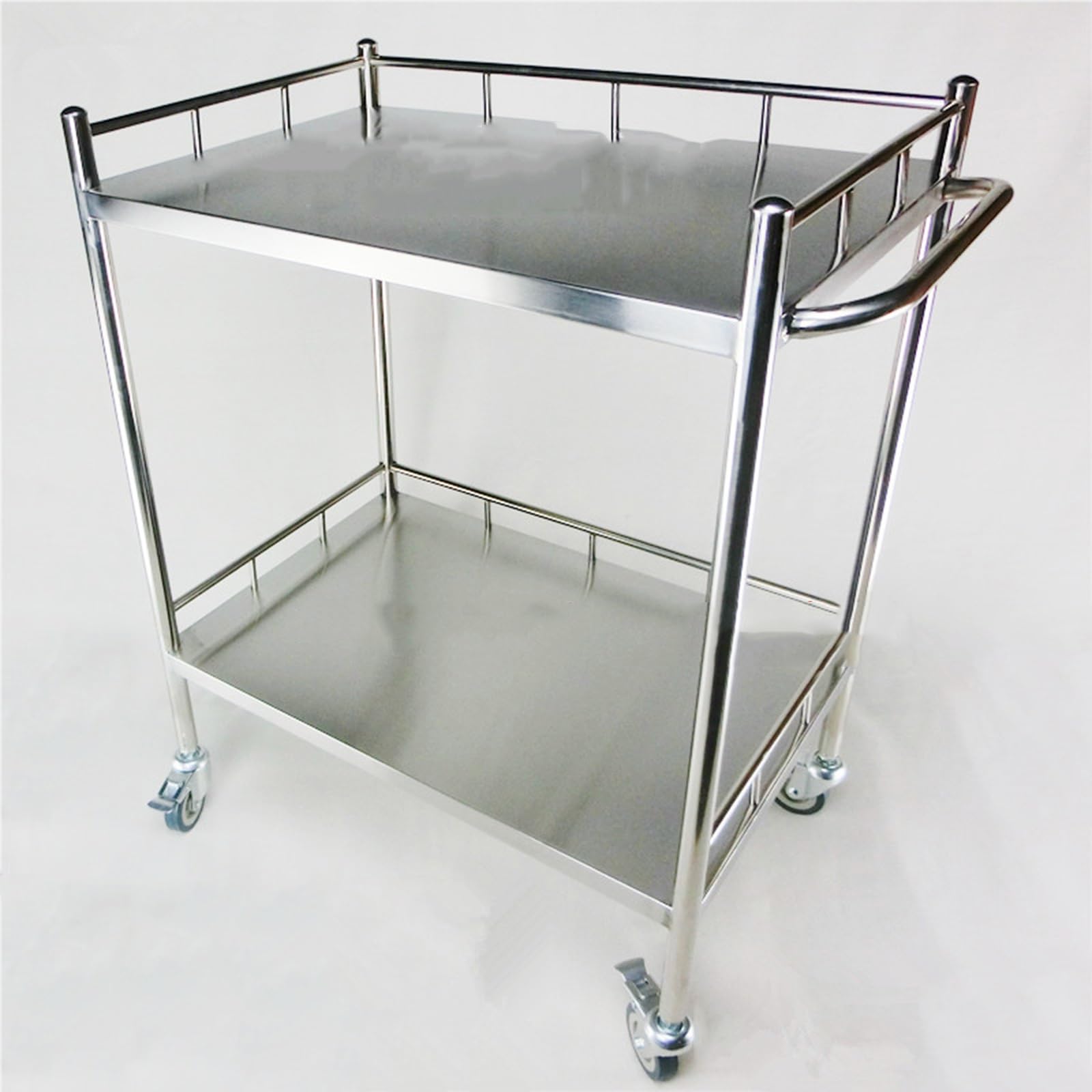 Carrello in Acciaio Inox 304 Spessorato con Maniglia A Strappo Carrello Portaoggetti A 2 Piani Carrello Avvolgibile A 3 Sponde Traversa Rinforzata Forte Capacità di Carico Ruote Frenate Regolabili in