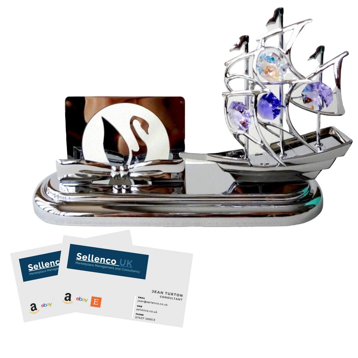 Crystocraft Men's C9 - Sail Boat Business Card Holder Fathers Day `S Gift Crystal Figurine Ornat Swarovski Gift Box Present For All Celebration Occasion For Dad Brother Uncle Collectible Figurines (C9 - Sail Boat Business Card Holder)