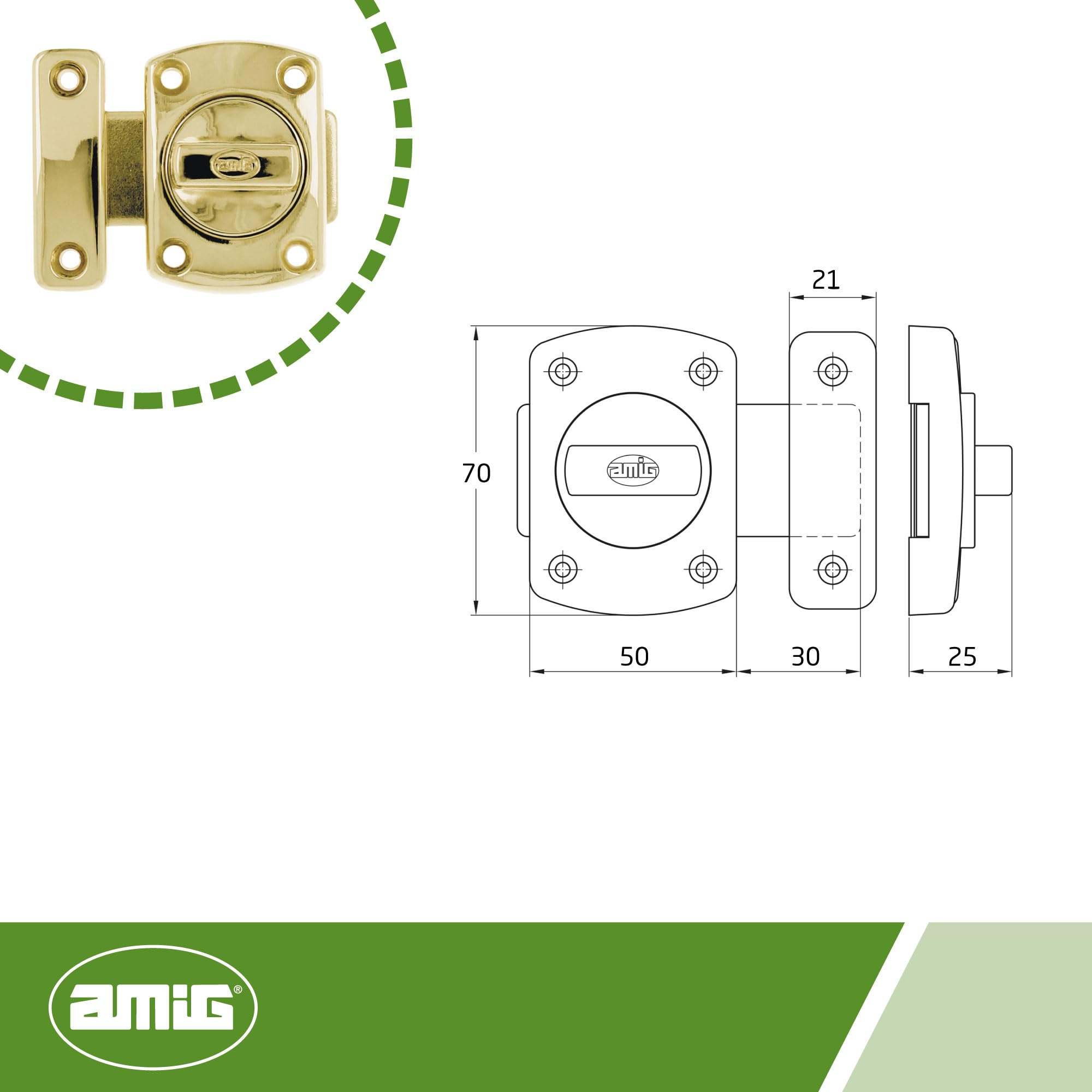Amig - Perno sovrapposto - 40 x 56 mm - Adatto per porte di passaggio in legno - Chiusura cilindrica girevole - Chiusura per bagno, camera da letto o ufficio - Chiusura di sicurezza - Zama dorato
