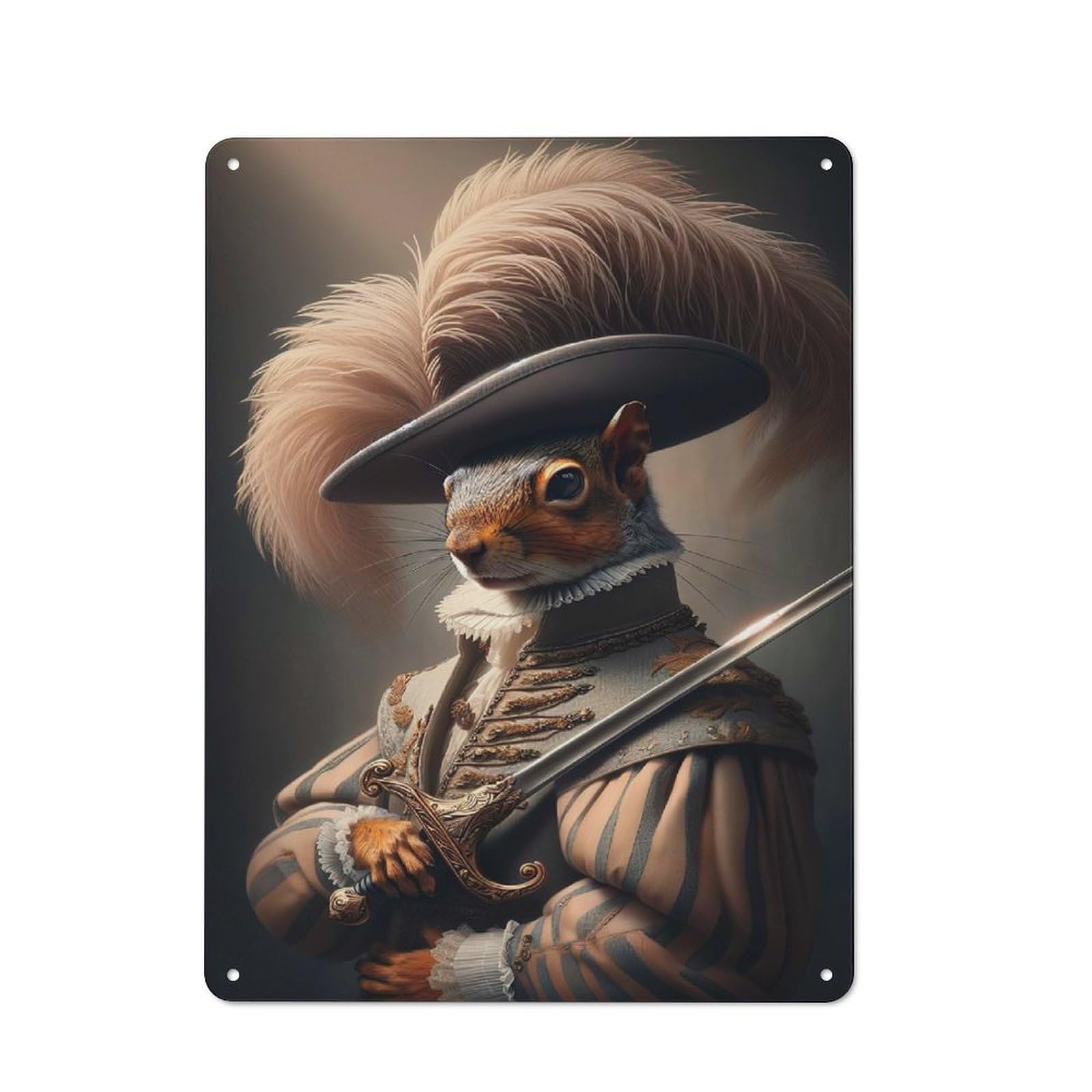 Junmoney Squirrel As A Musketeer Vintage Metal Wall Decor 40X30cm, Vintage Tin Sign For Bakery, Diner, Cafe Or Family Room
