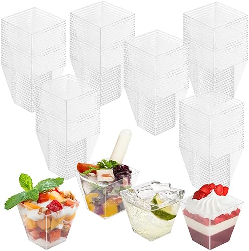 50 vasos cuadrados de plástico de 2 onzas, mini tazas de postre de 2 onzas, vasos de chupito pequeños transparentes a granel para bebidas,