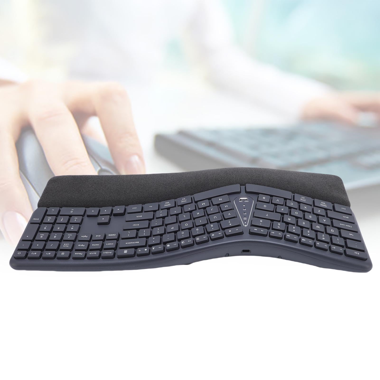 Tastiera Ergonomica Wireless, Design Diviso con Poggiapolsi Imbottito in Pelle PU, connettività Bluetooth, Angolo di Inclinazione Regolabile, per Computer Portatile PC
