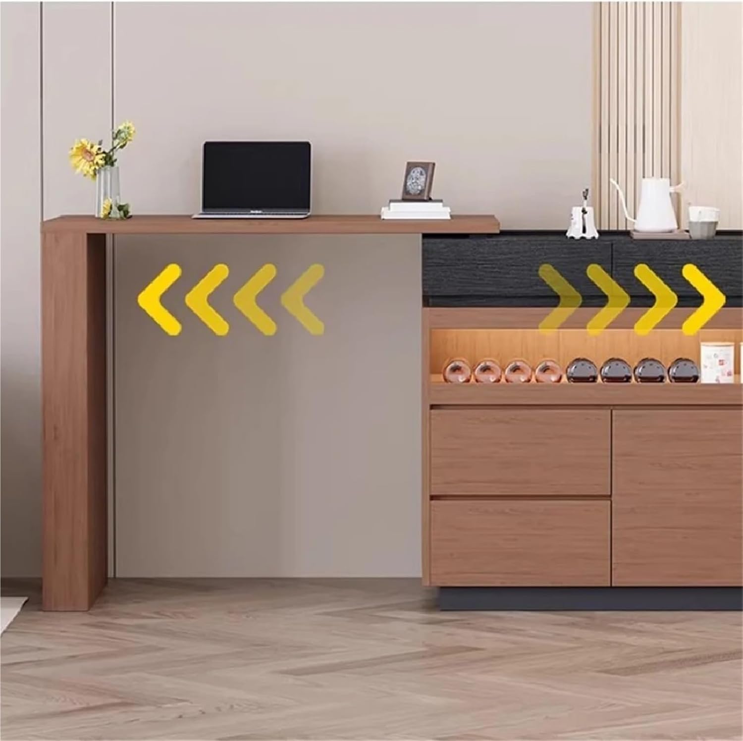 Storage Trolley Extendable Rotatable Bar Table & Kitchen Storage Island Open Side Shelves Shelving Organizer(White)