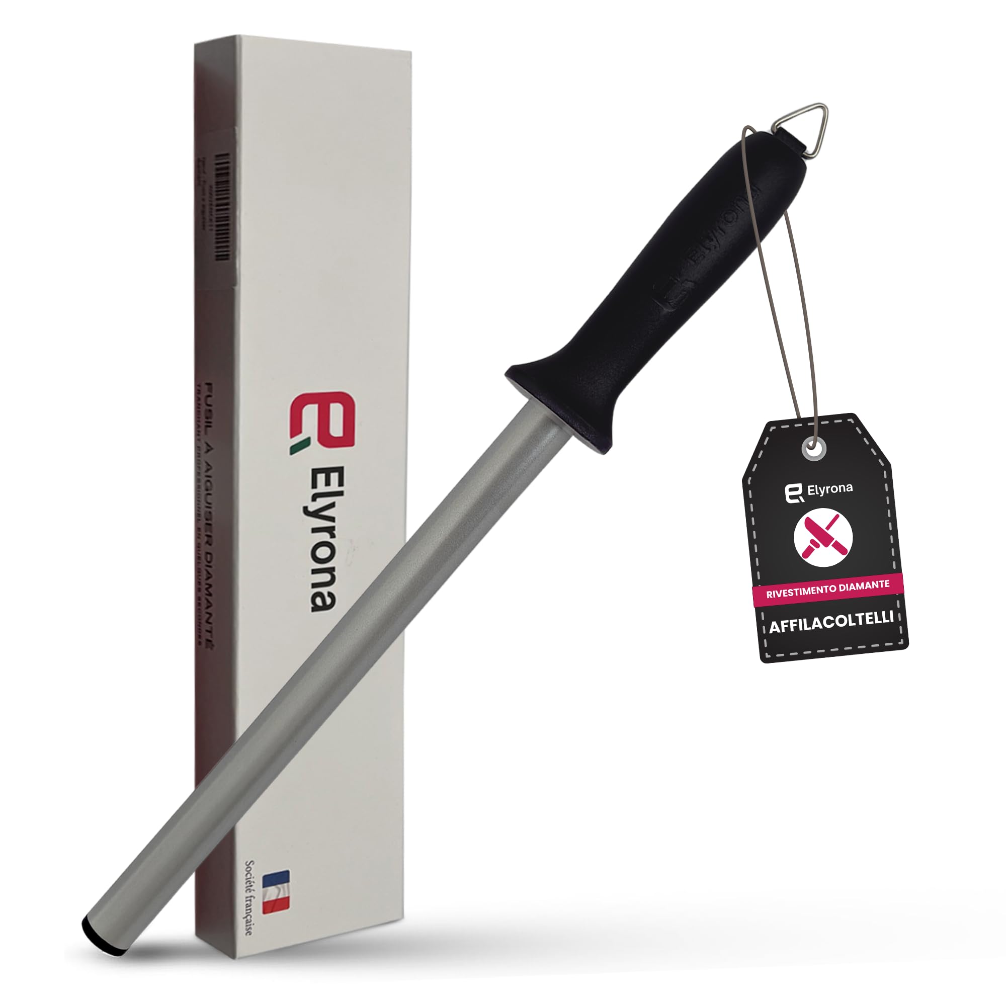 Affilacoltelli Professionale Diamantato 25 cm – Acciaino per Coltelli Cucina Manuale – Affila Coltelli Acciaio con Manico Antiscivolo – Mola Affilacoltelli per Tutti i Tipi di Lame