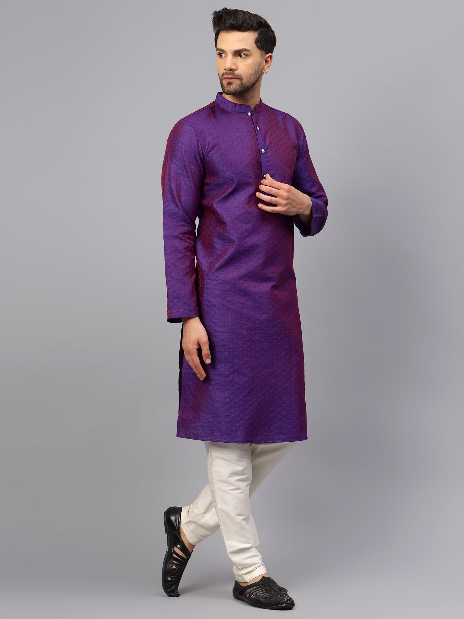 LATEST CHIKAN Men’s Silk Chikankari Kurta with Cream Churidar | Festive Set - KP-SB-PR-38 - Image 5 thumbnail
