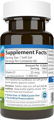 Miniatura 2 de Carlson - Vitamina D3, 1000 UI (25 mcg), salud ósea, salud muscular, colecalciferol, suplementos de vitamina D, geles blandos de vitamina D3, 60