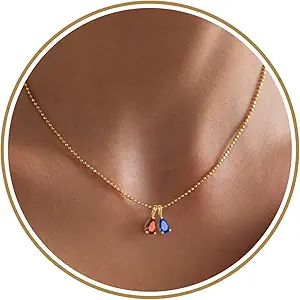 Birthstone Necklace for Women Dainty Gold Necklace with 2 Birthstone Christmas Stocking Stuffers Teen Girl Gifts Trendy Stuff Birthday Gift Moms 2025 Graduation Gift Adjustable Anniversary Jewelry for Daughter Girlfriend Friend