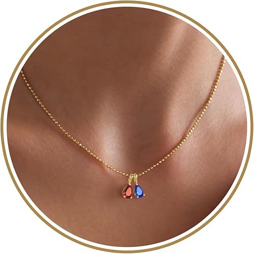 Birthstone Necklace for Women Dainty Gold Necklace with 2 Birthstone Christmas Stocking Stuffers Teen Girl Gifts Trendy Stuff Birthday Gift Moms 2025 Graduation Gift Adjustable Anniversary Jewelry for Daughter Girlfriend Friend