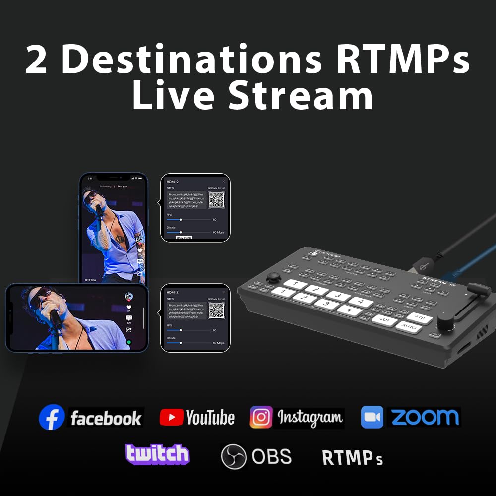 Stream-1 HDMI Super Source Camera Video Switcher Mixer with PTZ Cam Control,REC, NDI Updatable and Landscape & Portrait Livestreaming