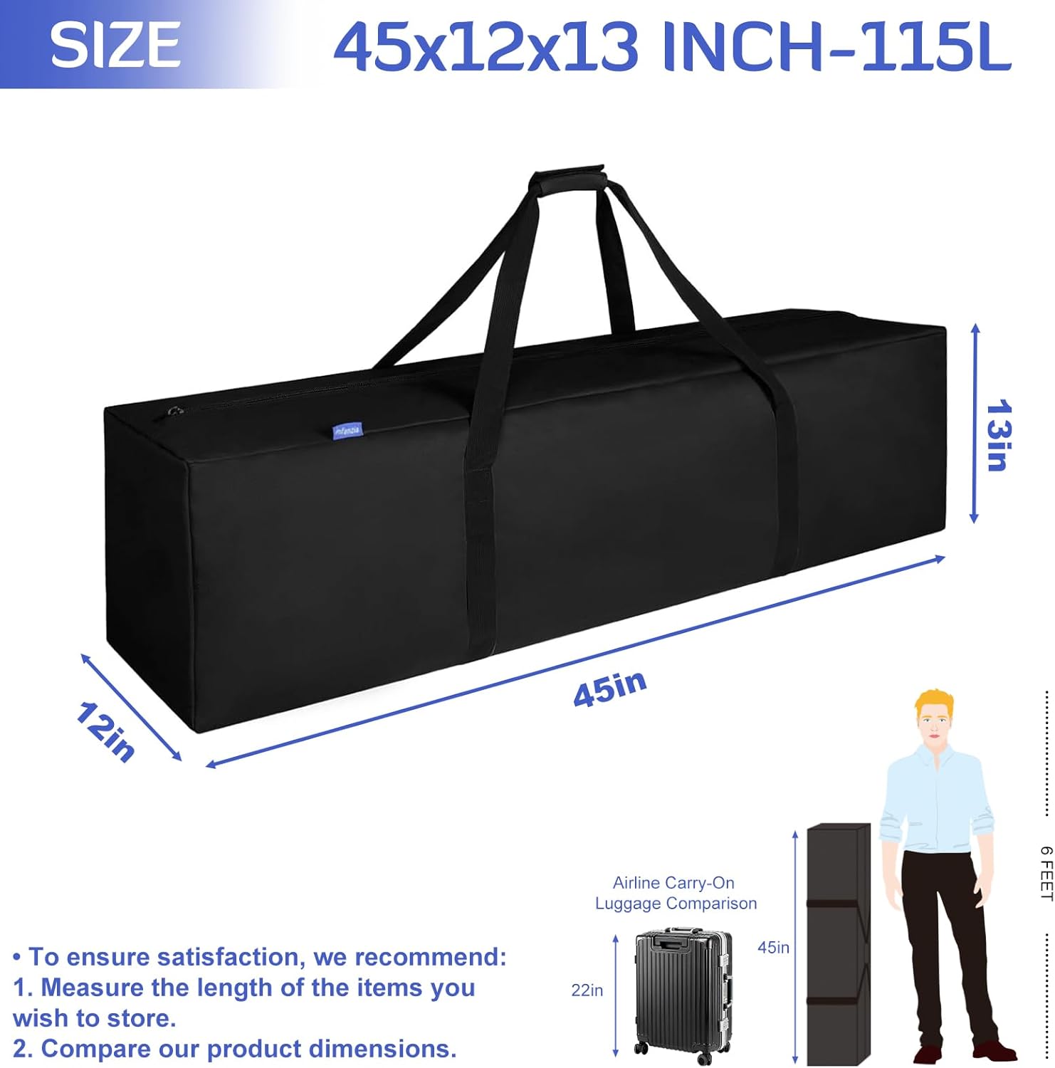 INFANZIA 45inch Sports Duffel Travel Bag, 115L Extra Large Duffel Luggage Bag with Upgrade Zipper, Water Resistant & Foldable Equipment Storage Bag for Camping Tent Tripod Fishing - Image 2