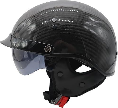 Medio casco de motocicleta, con visera de cara abierta, material de fibra de carbono, ligero aprobado por DOT