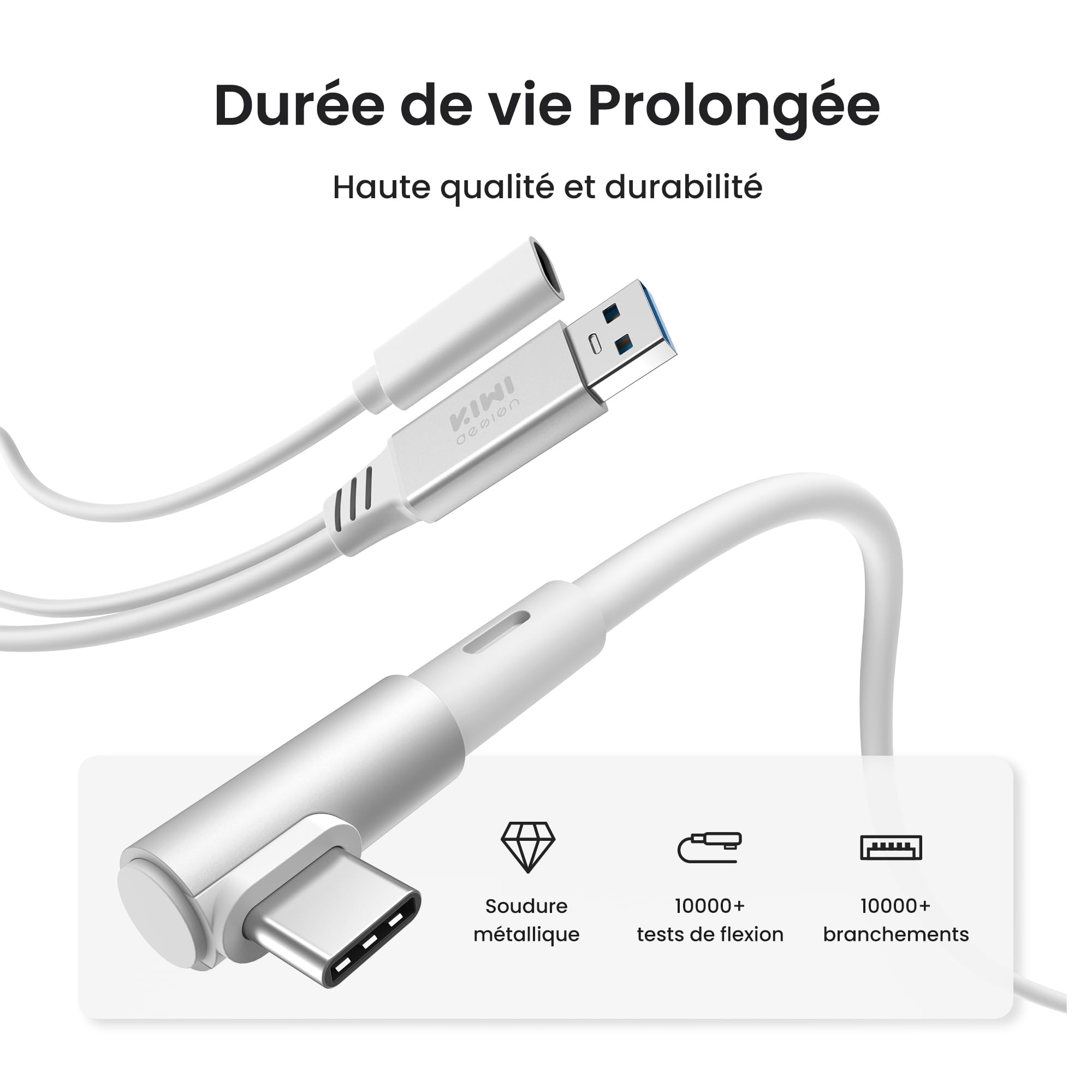 KIWI design Câble Link avec Chargement 5M Compatible avec Meta Quest 3s Quest 3 Quest 2/Pro/Pico 4 Accessoires et PC/SteamVR, Câble USB 3.0 à USB C Link avec Super Rapide 5 Gbps, pour Jeu Prolongé