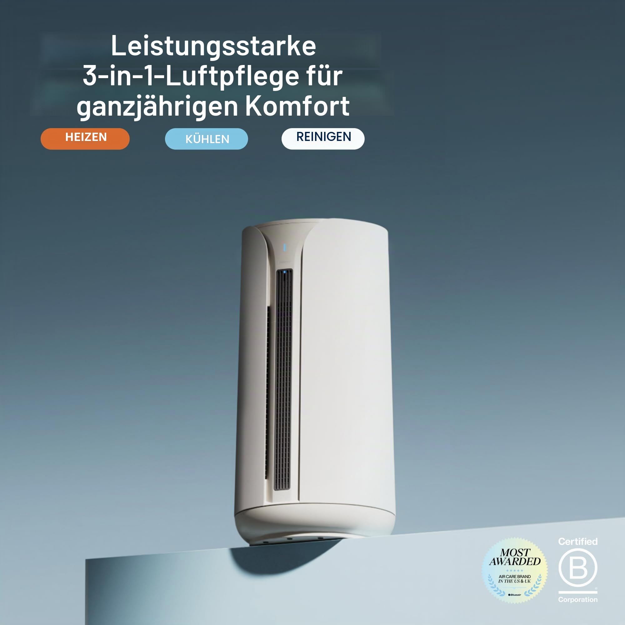 BLUEAIR 3-in-1 Ventilator, Heizgerät & Luftreiniger – HEPA Silent Luftreiniger für Zuhause, Haustiere, Allergien, Staub, Rauch, Gerüche, Blueair ComfortPure T10i